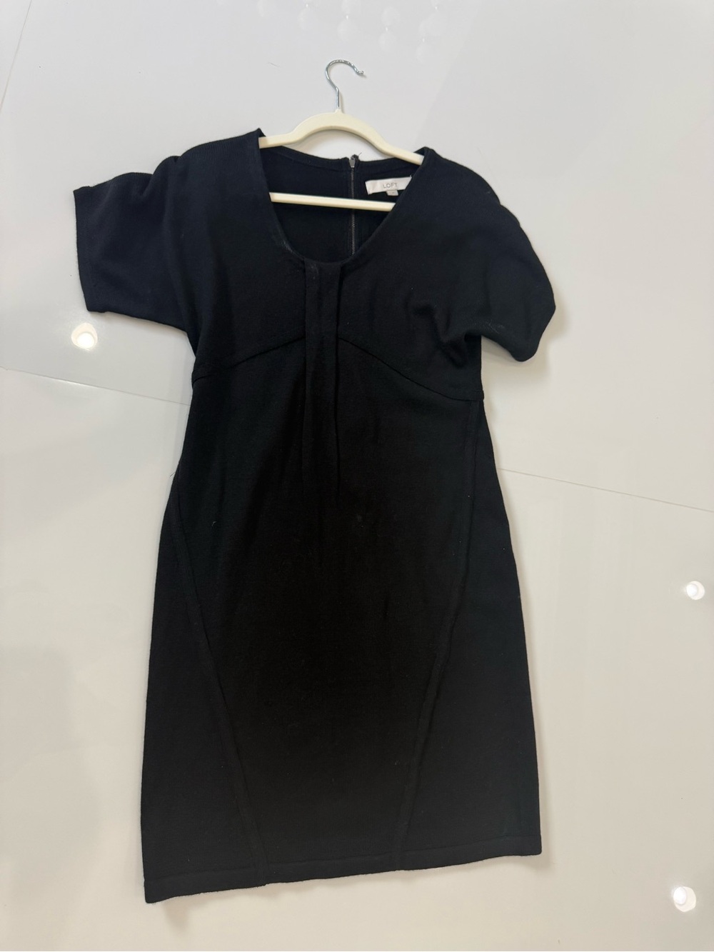 LOFT Black Midi Sheath Dress with Short Sleeves